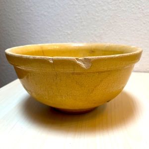 Antique Bowl. Large,Ceramic. Kitchen, Mixing. Yellow & Cream. Wabi Sabi.